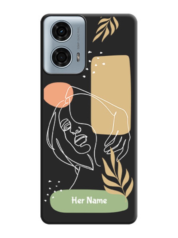 Custom Custom Text With Line Art Of Women & Leaves Design On Space Black Personalized Soft Matte Phone Covers - Motorola G24 Power