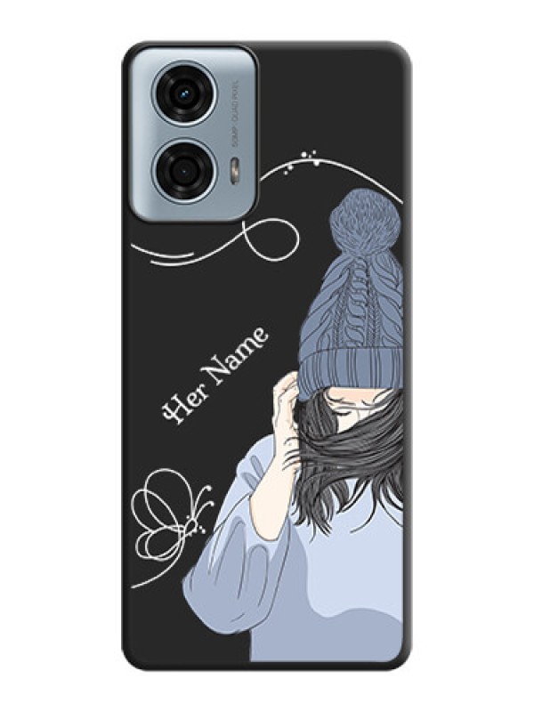 Custom Girl With Blue Winter Outfiit Custom Text Design On Space Black Personalized Soft Matte Phone Covers - Motorola G24 Power