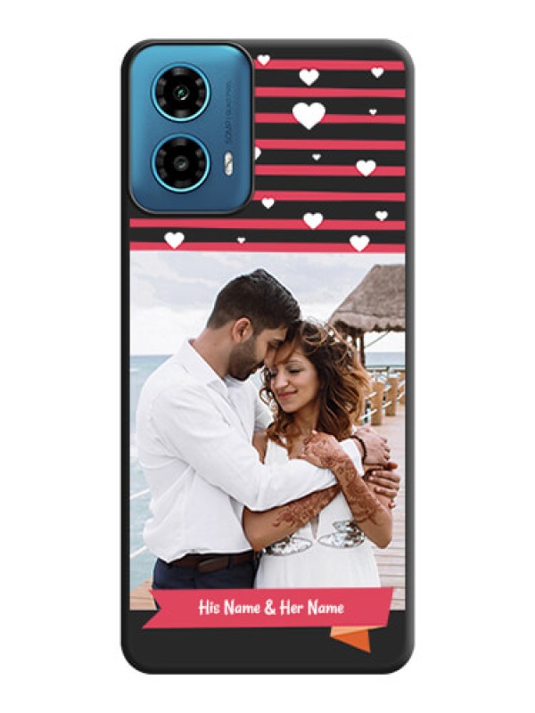 Custom White Color Love Symbols with Pink Lines Pattern on Space Black Custom Soft Matte Phone Cases - Motorola G34 5G