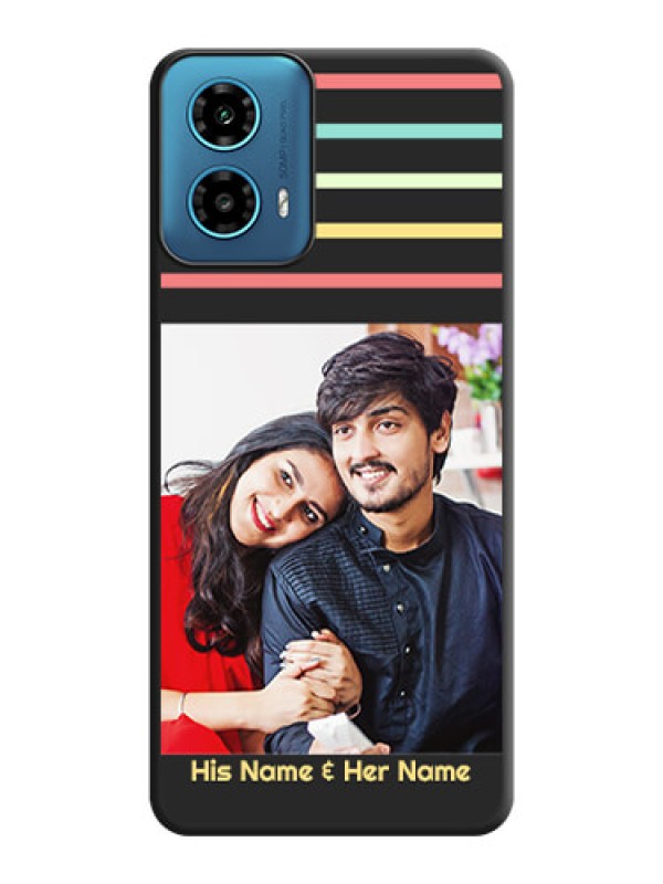 Custom Color Stripes with Photo and Text - Photo on Space Black Soft Matte Mobile Case - Motorola G34 5G