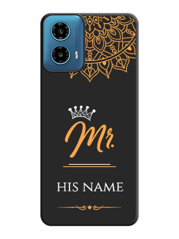 Custom Mr Name with Floral Design on Personalised Space Black Soft Matte Cases - Motorola G34 5G