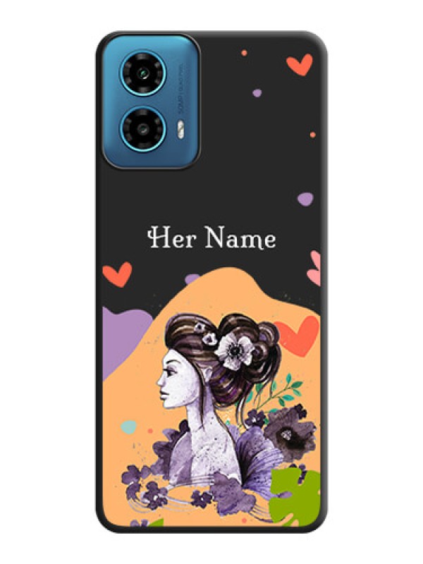 Custom Namecase For Her With Fancy Lady Image On Space Black Personalized Soft Matte Phone Covers - Motorola G34 5G