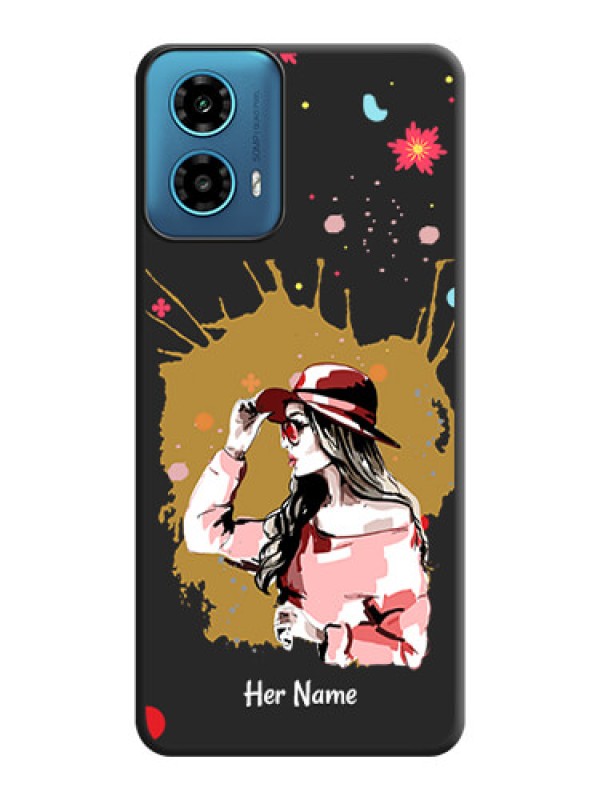 Custom Mordern Lady With Color Splash Background With Custom Text On Space Black Personalized Soft Matte Phone Covers - Motorola G34 5G