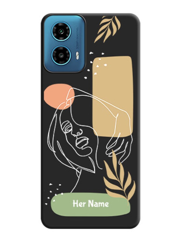 Custom Custom Text With Line Art Of Women & Leaves Design On Space Black Personalized Soft Matte Phone Covers - Motorola G34 5G