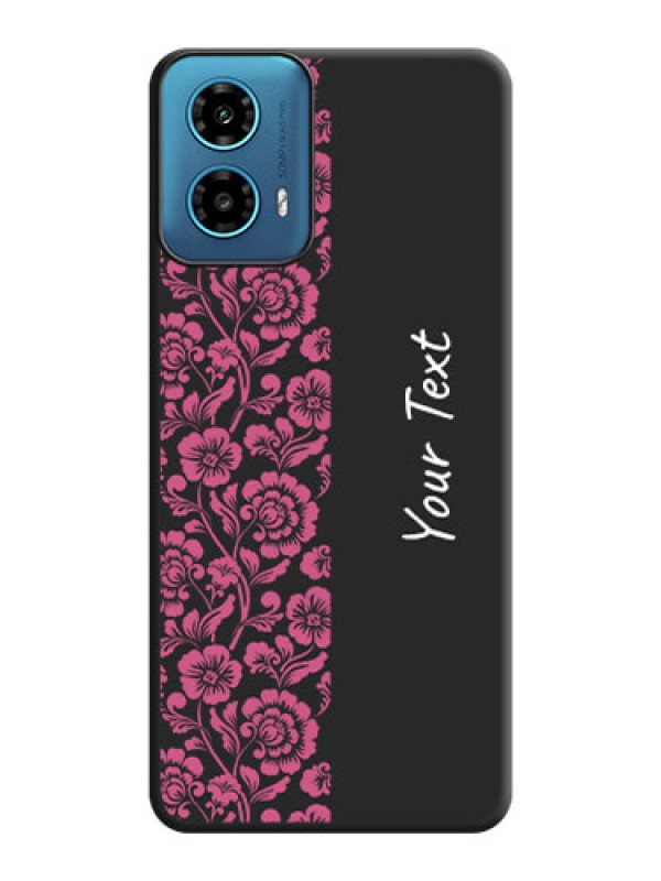 Custom Pink Floral Pattern Design With Custom Text On Space Black Personalized Soft Matte Phone Covers - Motorola G34 5G
