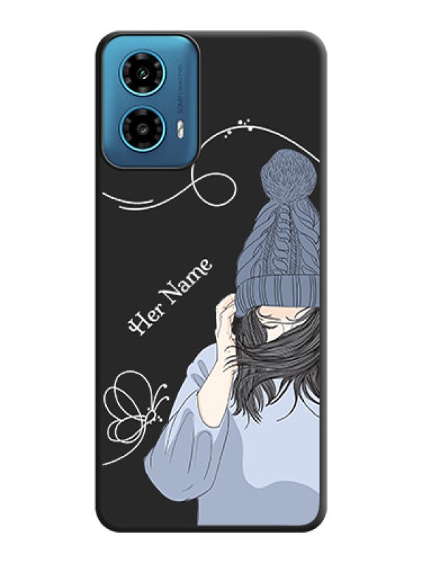 Custom Girl With Blue Winter Outfiit Custom Text Design On Space Black Personalized Soft Matte Phone Covers - Motorola G34 5G