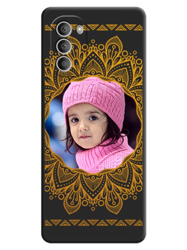 Custom Round Image with Floral Design on Photo on Space Black Soft Matte Mobile Cover - Motorola G51 5G