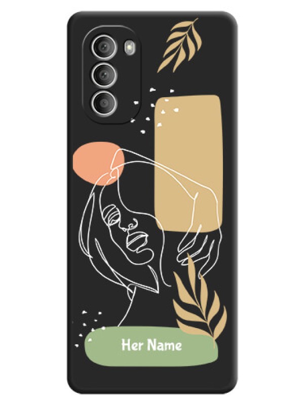 Custom Custom Text With Line Art Of Women & Leaves Design On Space Black Personalized Soft Matte Phone Covers -Motorola G51 5G