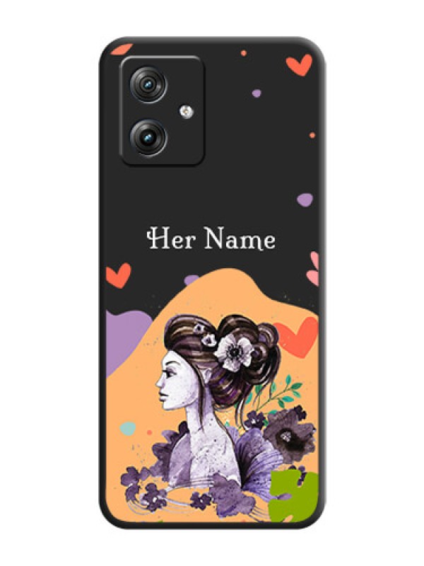 Custom Namecase For Her With Fancy Lady Image On Space Black Custom Soft Matte Mobile Back Cover - Motorola G54 5G