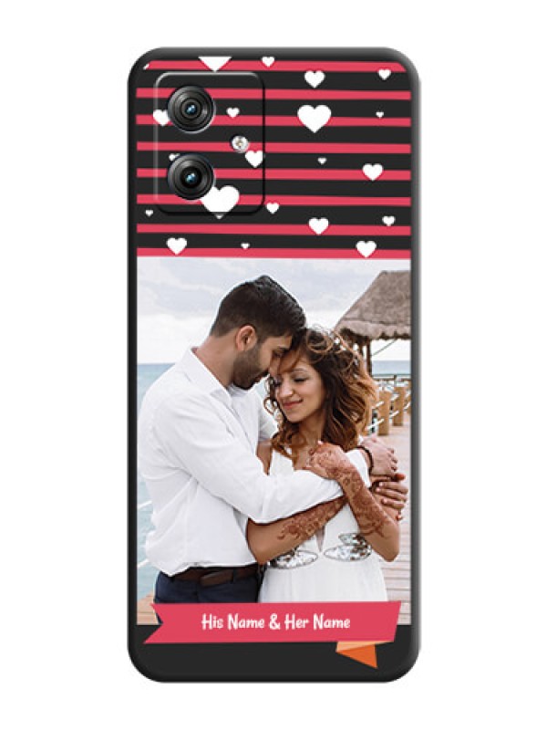 Custom White Color Love Symbols with Pink Lines Pattern on Space Black Custom Soft Matte Phone Cases - Motorola G64 5G