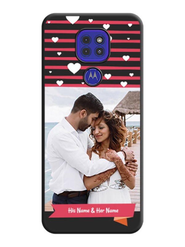 Custom White Color Love Symbols with Pink Lines Pattern on Space Black Custom Soft Matte Phone Cases - Motorola G9