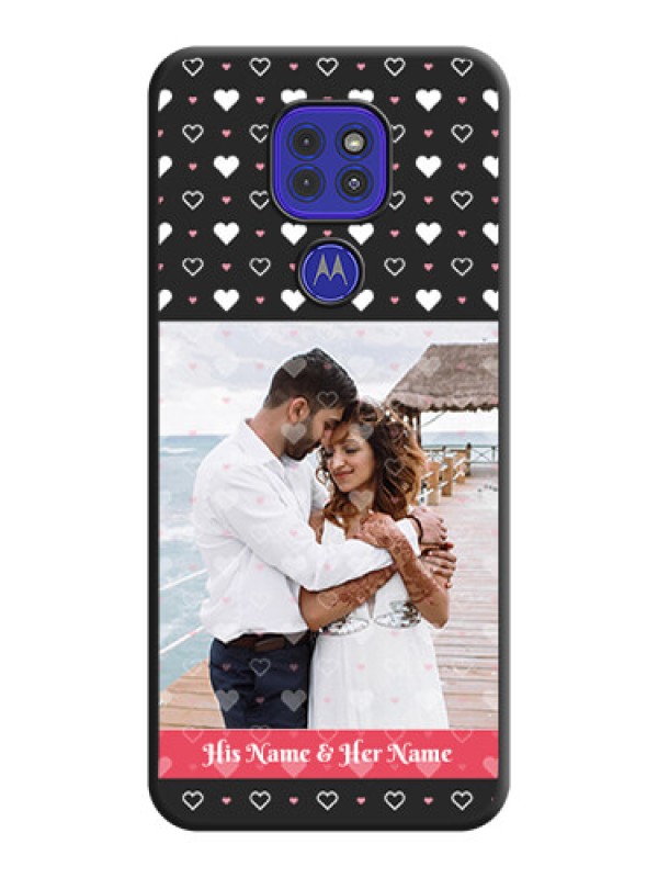 Custom White Color Love Symbols with Text Design on Photo on Space Black Soft Matte Phone Cover - Motorola G9