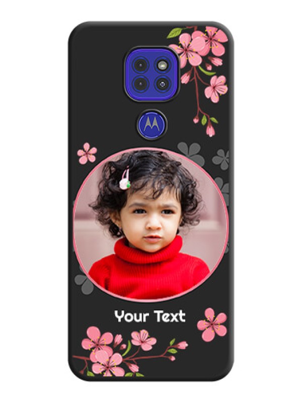 Custom Round Image with Pink Color Floral Design on Photo on Space Black Soft Matte Back Cover - Motorola G9