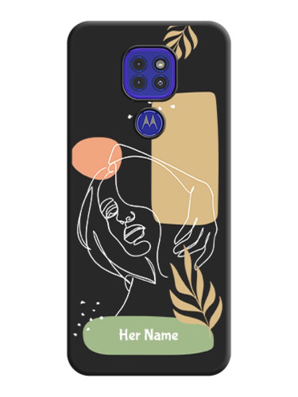 Custom Custom Text With Line Art Of Women & Leaves Design On Space Black Personalized Soft Matte Phone Covers -Motorola G9