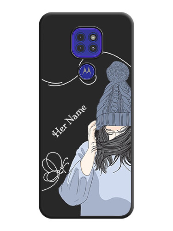Custom Girl With Blue Winter Outfiit Custom Text Design On Space Black Personalized Soft Matte Phone Covers -Motorola G9