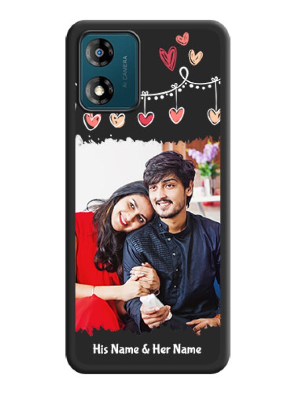 Custom Pink Love Hangings with Name on Space Black Custom Soft Matte Phone Cases - Motorola Moto E13