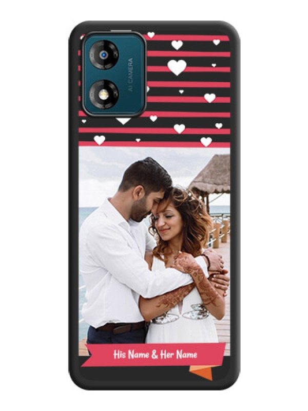 Custom White Color Love Symbols with Pink Lines Pattern on Space Black Custom Soft Matte Phone Cases - Motorola Moto E13
