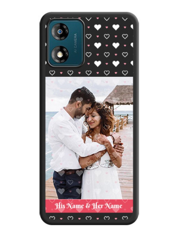 Custom White Color Love Symbols with Text Design on Photo on Space Black Soft Matte Phone Cover - Motorola Moto E13