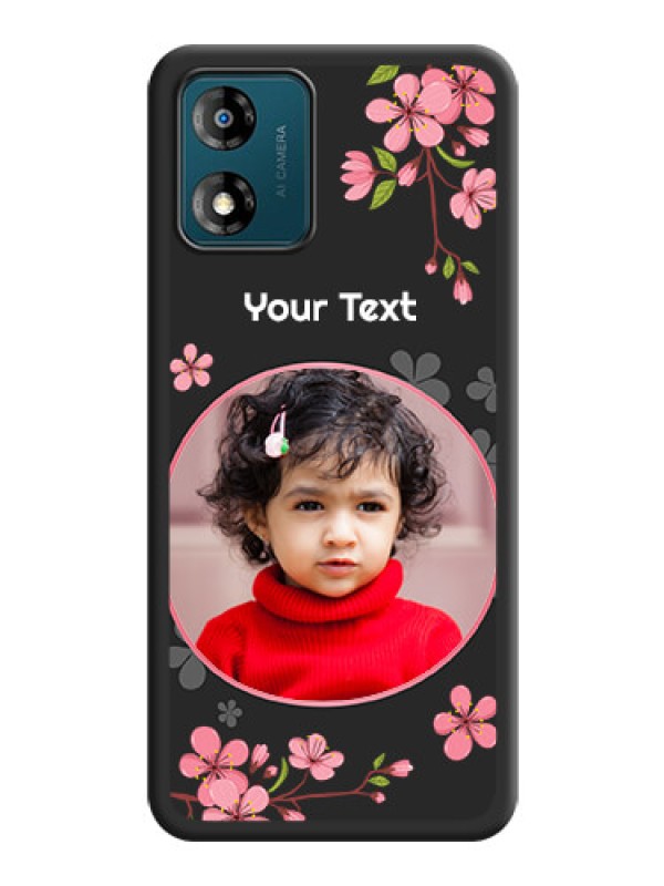 Custom Round Image with Pink Color Floral Design on Photo on Space Black Soft Matte Back Cover - Motorola Moto E13
