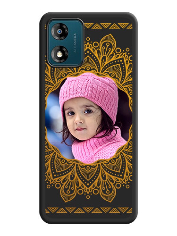 Custom Round Image with Floral Design on Photo on Space Black Soft Matte Mobile Cover - Motorola Moto E13