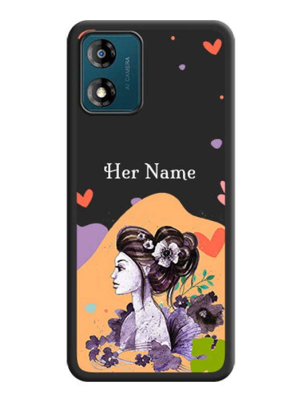 Custom Namecase For Her With Fancy Lady Image On Space Black Personalized Soft Matte Phone Covers -Motorola Moto E13