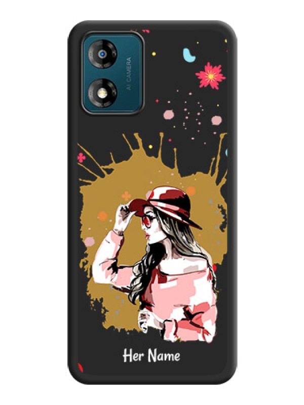 Custom Mordern Lady With Color Splash Background With Custom Text On Space Black Personalized Soft Matte Phone Covers -Motorola Moto E13