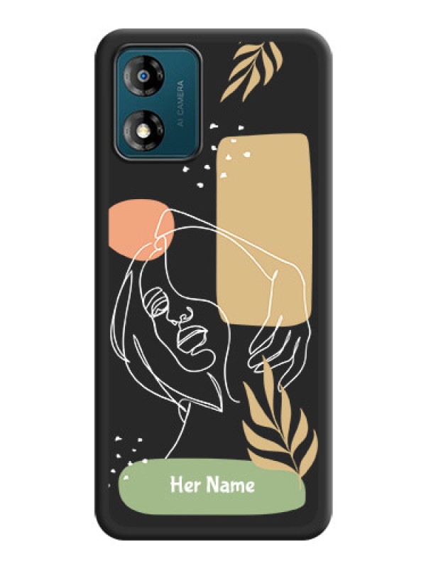 Custom Custom Text With Line Art Of Women & Leaves Design On Space Black Personalized Soft Matte Phone Covers -Motorola Moto E13