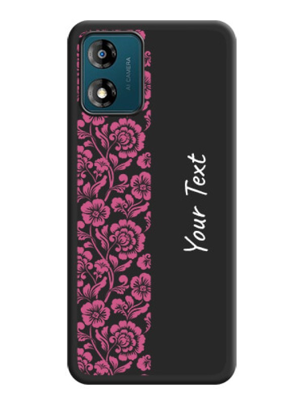 Custom Pink Floral Pattern Design With Custom Text On Space Black Personalized Soft Matte Phone Covers -Motorola Moto E13
