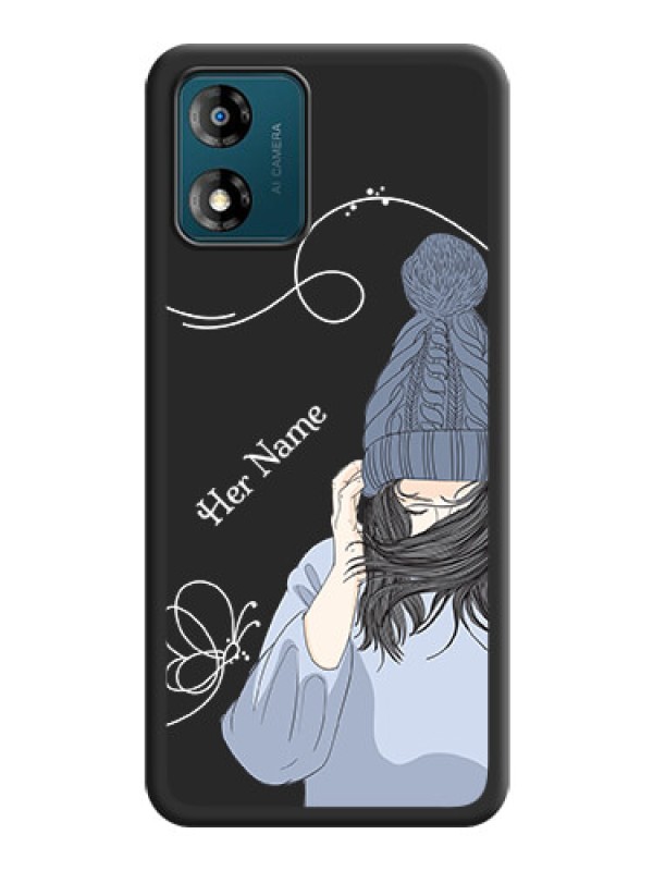 Custom Girl With Blue Winter Outfiit Custom Text Design On Space Black Personalized Soft Matte Phone Covers -Motorola Moto E13