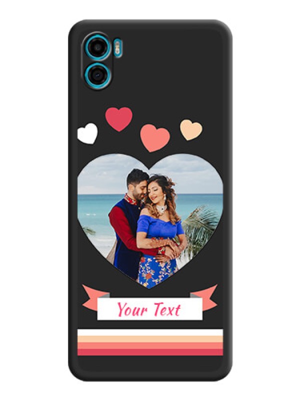 Custom Love Shaped Photo with Colorful Stripes on Personalised Space Black Soft Matte Cases - Motorola Moto E22s