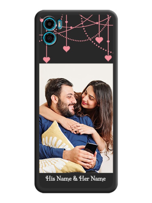 Custom Pink Love Hangings with Text on Space Black Custom Soft Matte Back Cover - Motorola Moto E22s