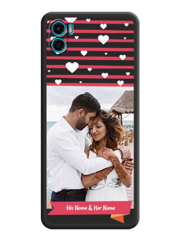 Custom White Color Love Symbols with Pink Lines Pattern on Space Black Custom Soft Matte Phone Cases - Motorola Moto E22s