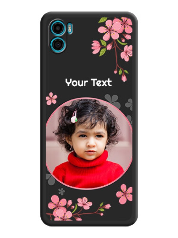 Custom Round Image with Pink Color Floral Design on Photo on Space Black Soft Matte Back Cover - Motorola Moto E22s
