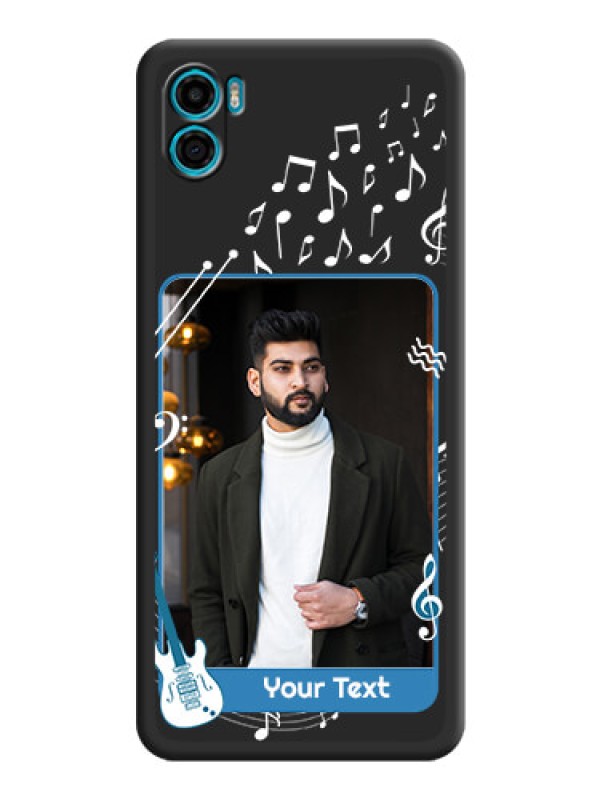 Custom Musical Theme Design with Text on Photo on Space Black Soft Matte Mobile Case - Motorola Moto E22s