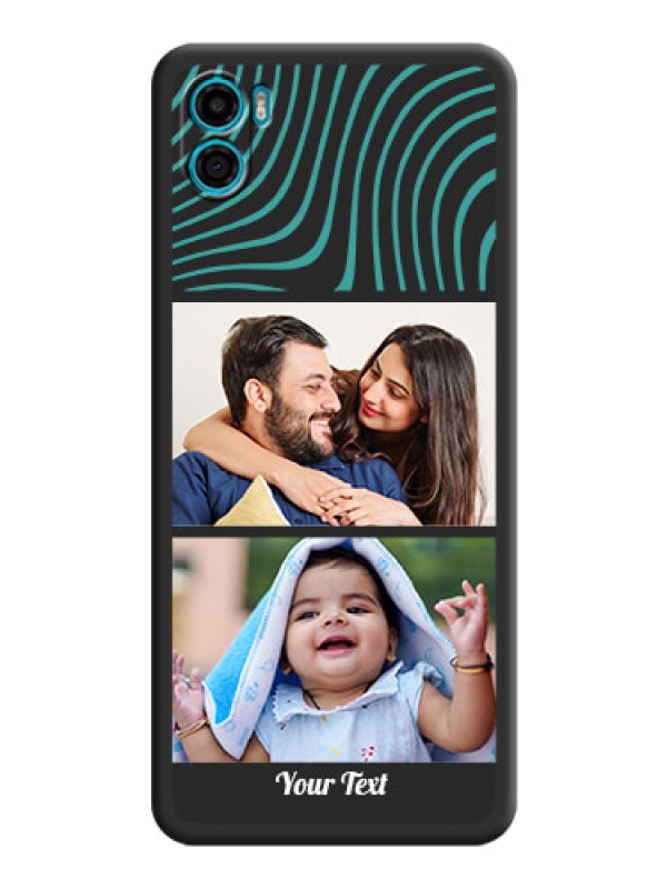 Custom Wave Pattern with 2 Image Holder on Space Black Personalized Soft Matte Phone Covers - Motorola Moto E22s