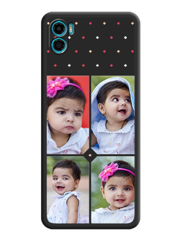Custom Multicolor Dotted Pattern with 4 Image Holder on Space Black Custom Soft Matte Phone Cases - Motorola Moto E22s