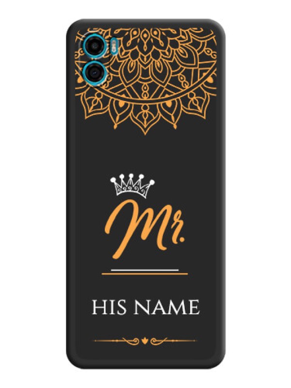 Custom Mr Name with Floral Design  on Personalised Space Black Soft Matte Cases - Motorola Moto E22s