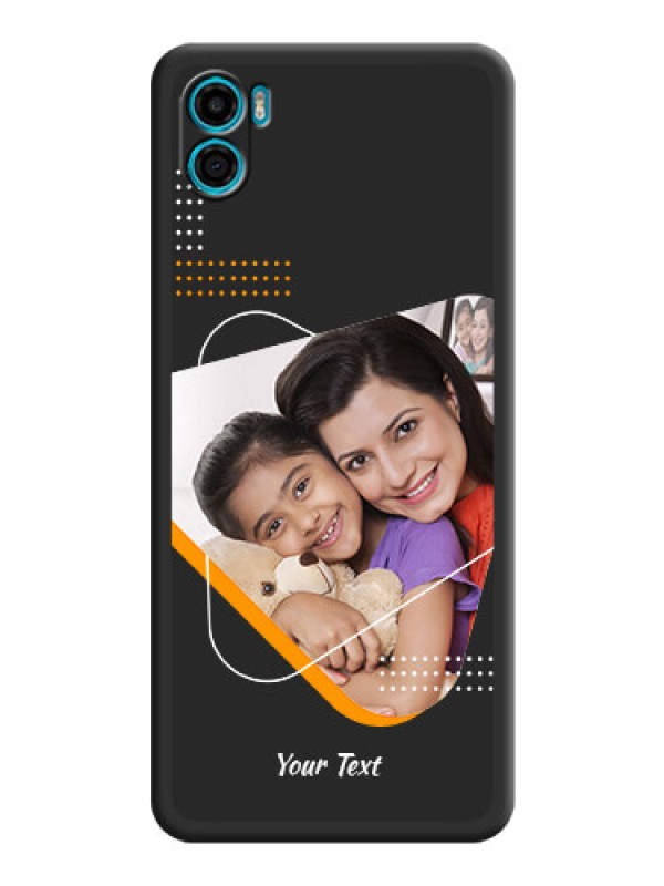 Custom Yellow Triangle on Photo on Space Black Soft Matte Phone Cover - Motorola Moto E22s