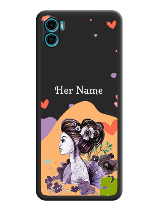 Custom Namecase For Her With Fancy Lady Image On Space Black Personalized Soft Matte Phone Covers -Motorola Moto E22S