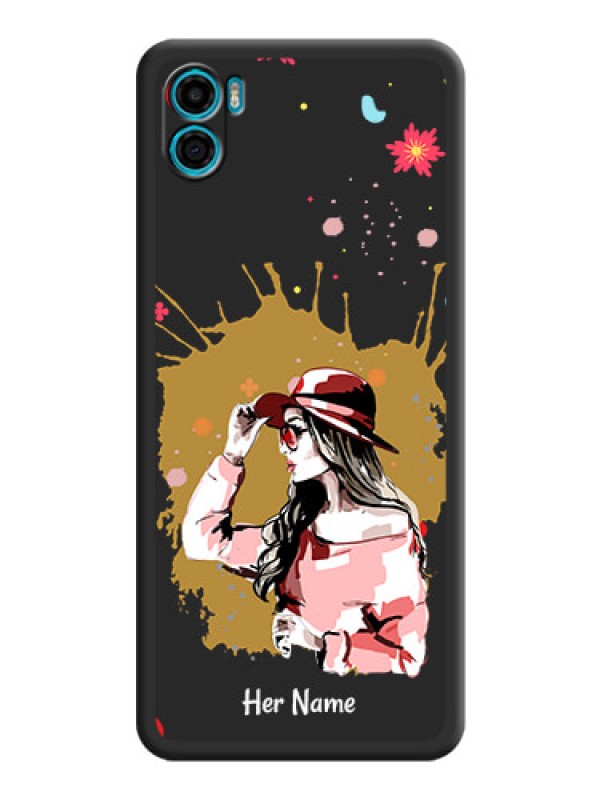 Custom Mordern Lady With Color Splash Background With Custom Text On Space Black Personalized Soft Matte Phone Covers -Motorola Moto E22S