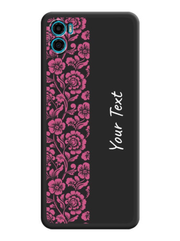 Custom Pink Floral Pattern Design With Custom Text On Space Black Personalized Soft Matte Phone Covers -Motorola Moto E22S