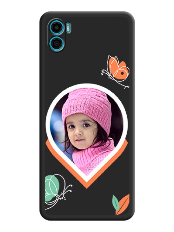 Custom Upload Pic With Simple Butterly Design On Space Black Personalized Soft Matte Phone Covers -Motorola Moto E22S