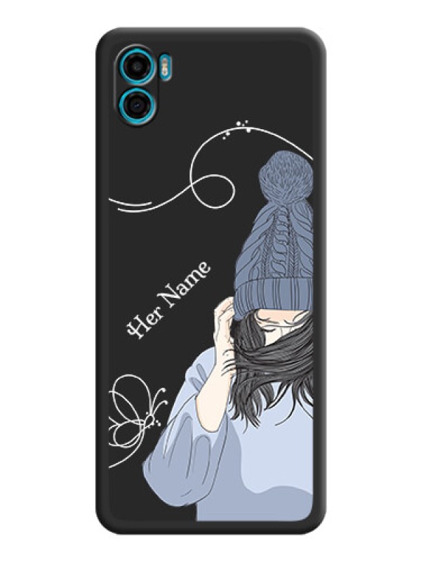 Custom Girl With Blue Winter Outfiit Custom Text Design On Space Black Personalized Soft Matte Phone Covers -Motorola Moto E22S