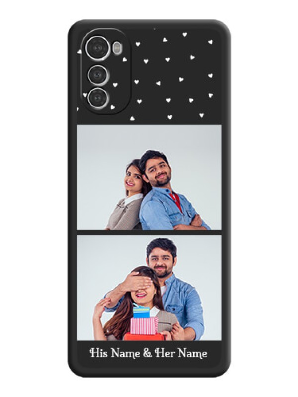Custom Miniature Love Symbols with Name on Space Black Custom Soft Matte Back Cover - Motorola Moto E32s