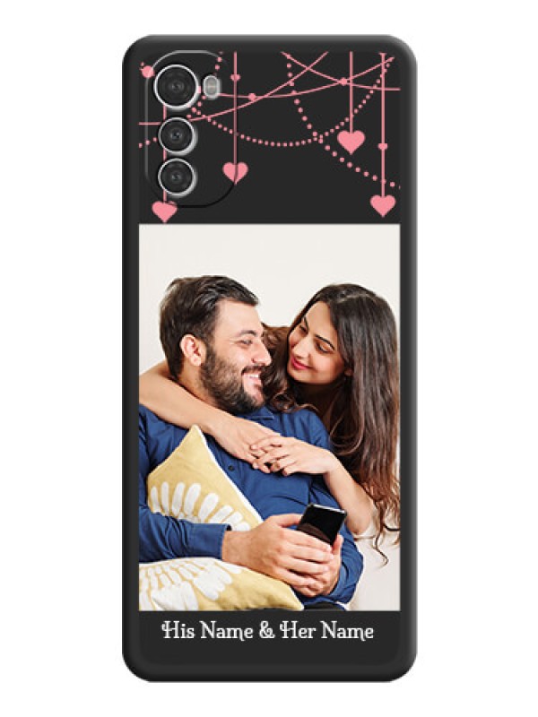 Custom Pink Love Hangings with Text on Space Black Custom Soft Matte Back Cover - Motorola Moto E32s