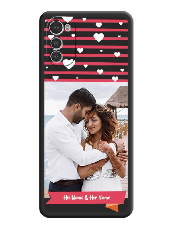 Custom White Color Love Symbols with Pink Lines Pattern on Space Black Custom Soft Matte Phone Cases - Motorola Moto E32s