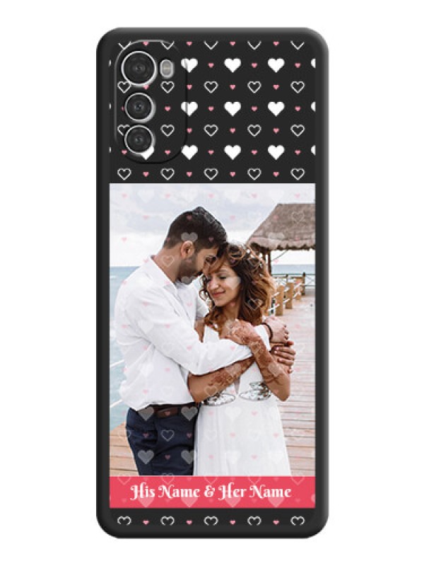 Custom White Color Love Symbols with Text Design on Photo on Space Black Soft Matte Phone Cover - Motorola Moto E32s