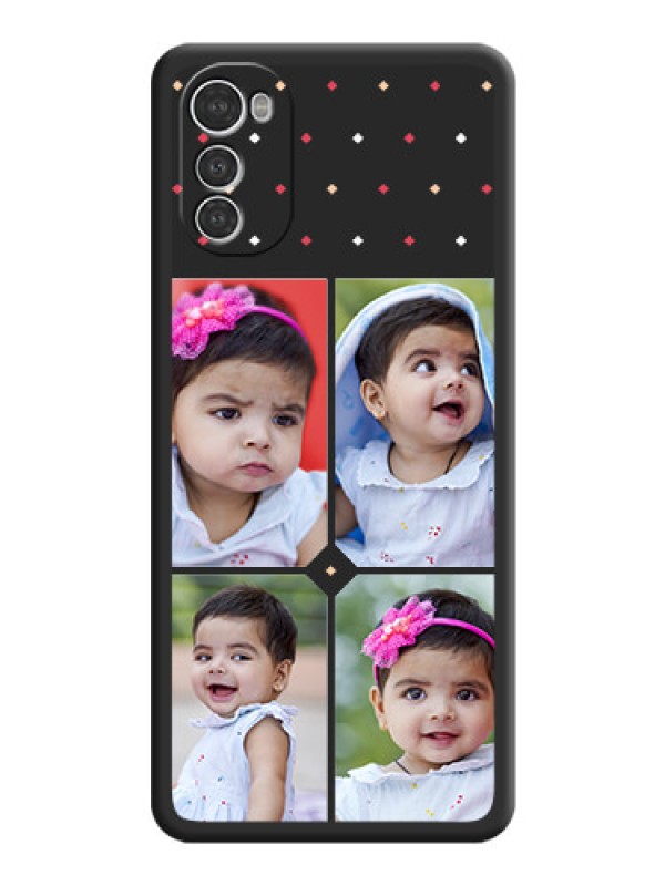 Custom Multicolor Dotted Pattern with 4 Image Holder on Space Black Custom Soft Matte Phone Cases - Motorola Moto E32s