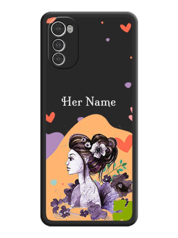 Custom Namecase For Her With Fancy Lady Image On Space Black Personalized Soft Matte Phone Covers -Motorola Moto E32S