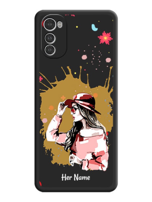 Custom Mordern Lady With Color Splash Background With Custom Text On Space Black Personalized Soft Matte Phone Covers -Motorola Moto E32S